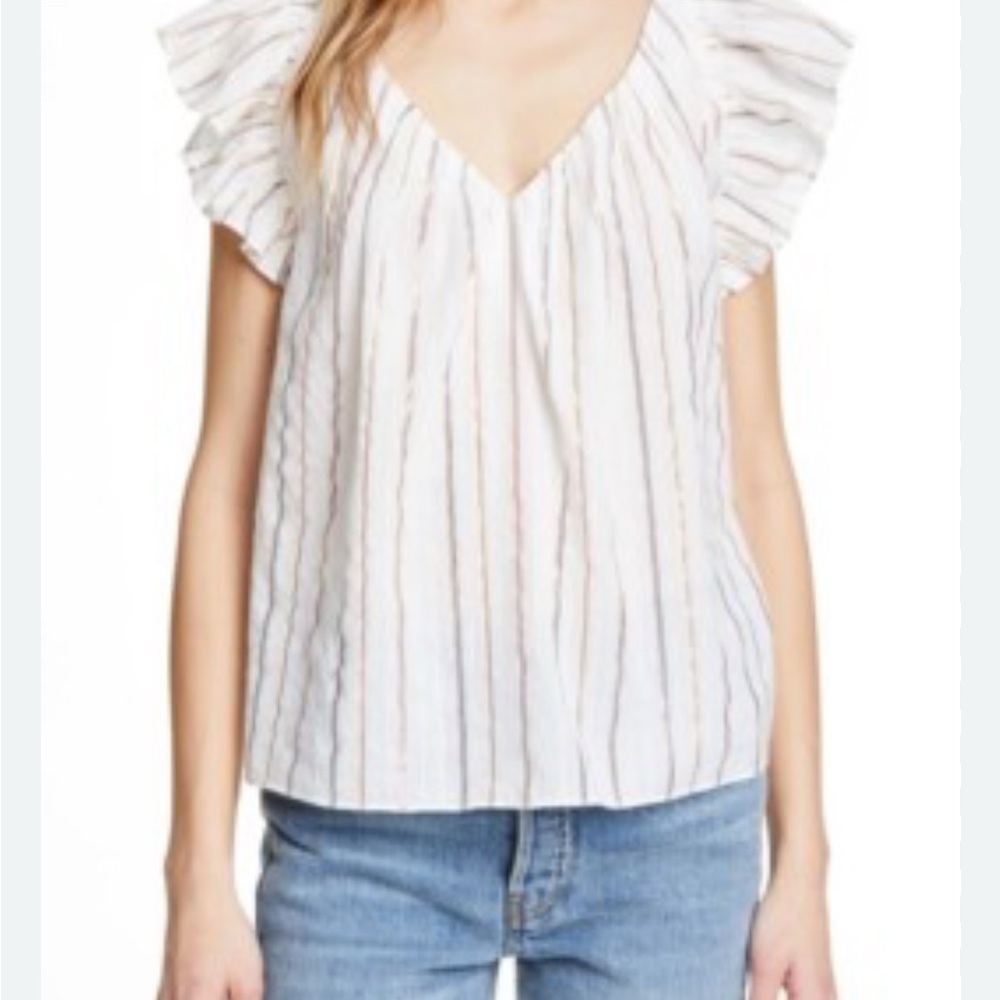 la vie‎ rebecca taylor metallic stripe cotton peasant shirt size Small